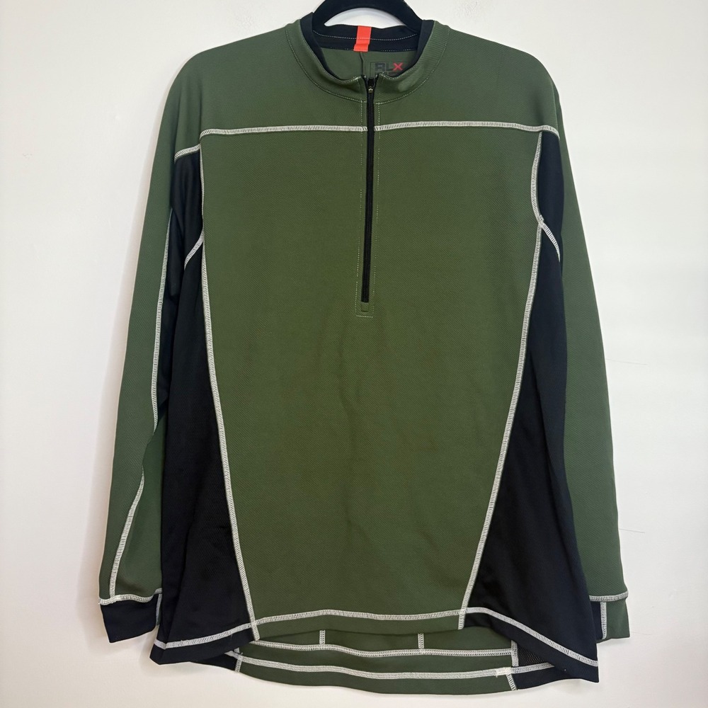 RLX Polo Sport Cycling Long Sleeve 1/4‎ Zip Athletic Top Olive Green L